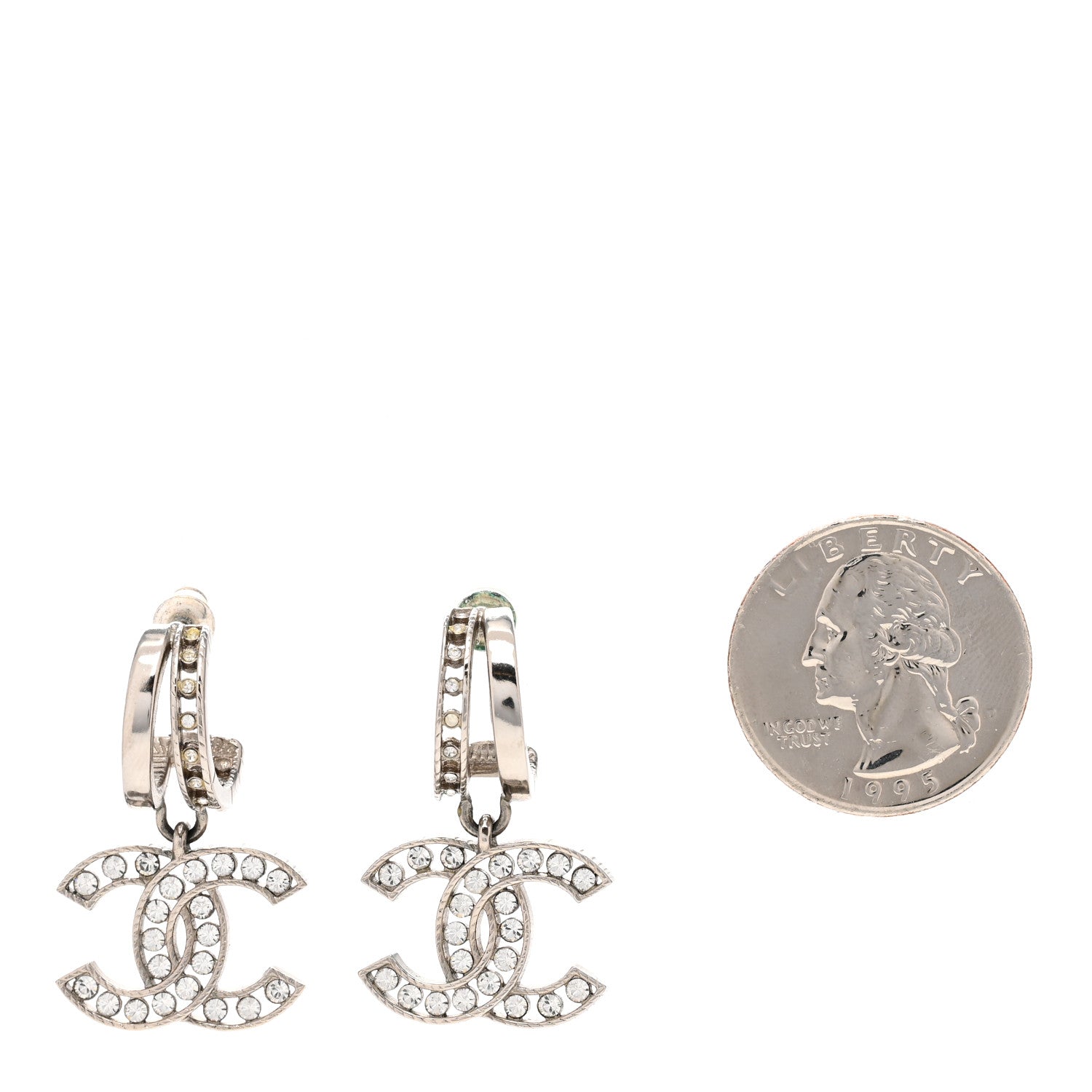 Chanel Crystal CC Hoop Drop Earrings Gold Silver 2 of 4