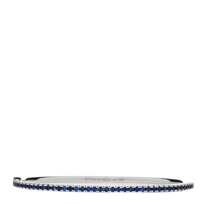 Tiffany 18K White Gold Blue Sapphire Metro Bangle Bracelet 1 of 4