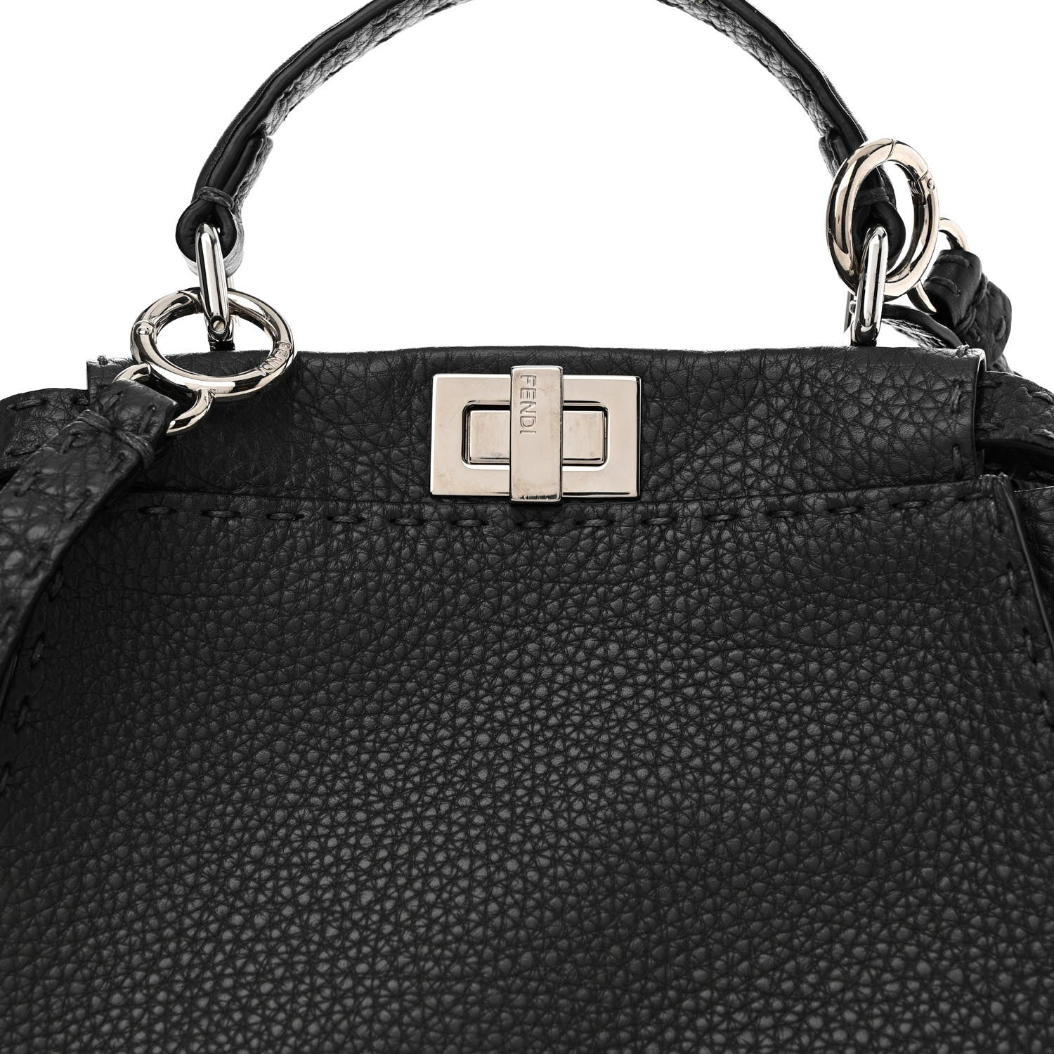 Fendi Cuoio Romano Selleria Bi-Color Mini Peekaboo Iconic Satchel Asfalto Latte 9 of 11