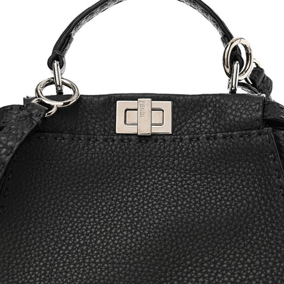 Fendi Cuoio Romano Selleria Bi-Color Mini Peekaboo Iconic Satchel Asfalto Latte 9 of 11