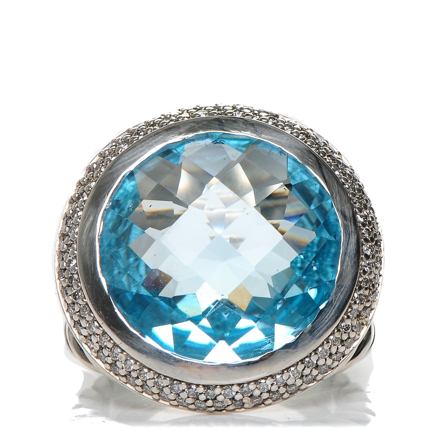 David Yurman Sterling Silver Diamond Blue Topaz 18mm Cerise Ring 54 7 1 of 4
