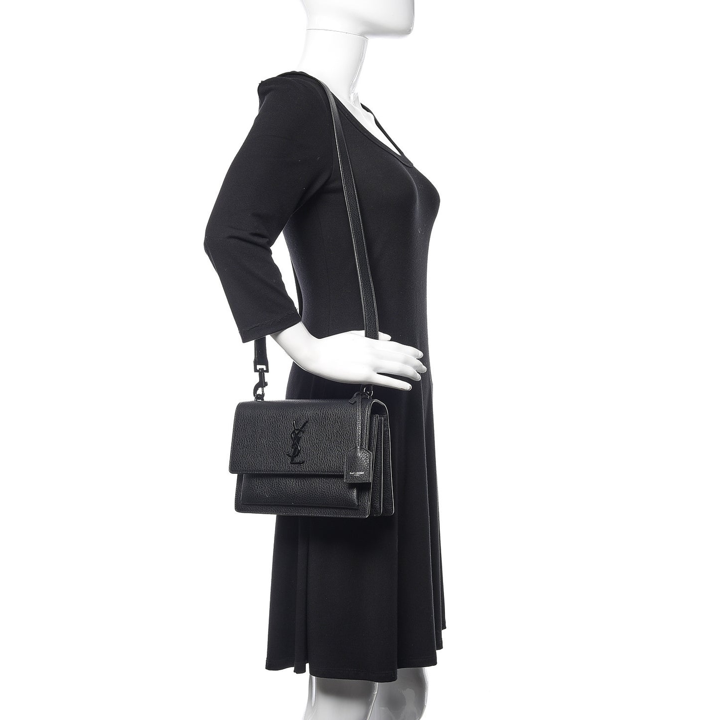 Grained Calfskin Medium Monogram Sunset Satchel Black