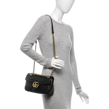 Gucci Calfskin Matelasse Small GG Marmont Shoulder Bag Black 9 of 14