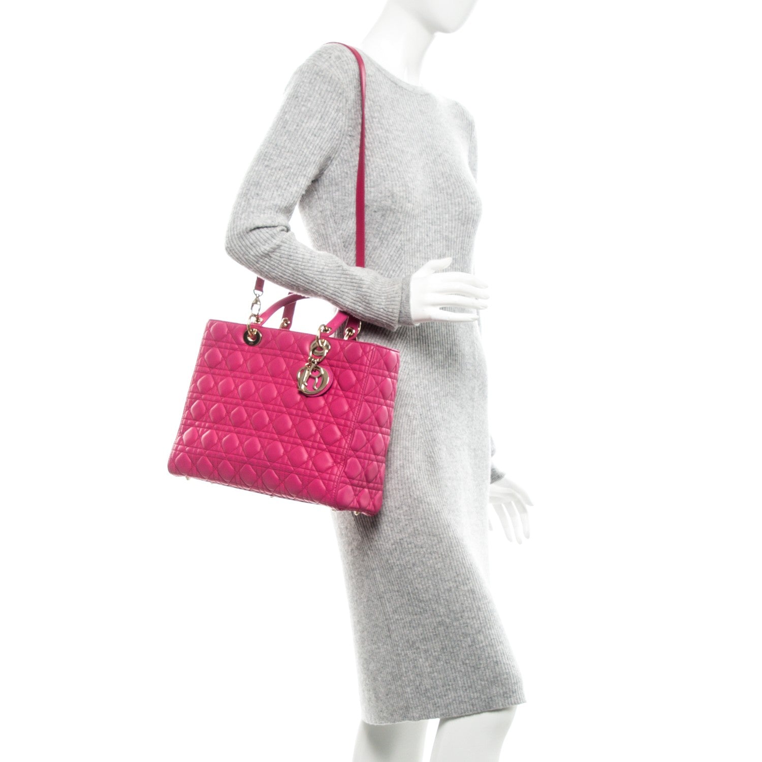 Christian Dior Lambskin Cannage Large Lady Dior Fuchsia 2 of 6
