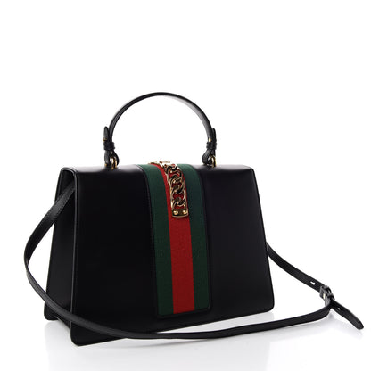 Gucci Calfskin Medium Sylvie Top Handle Bag Black 3 of 9