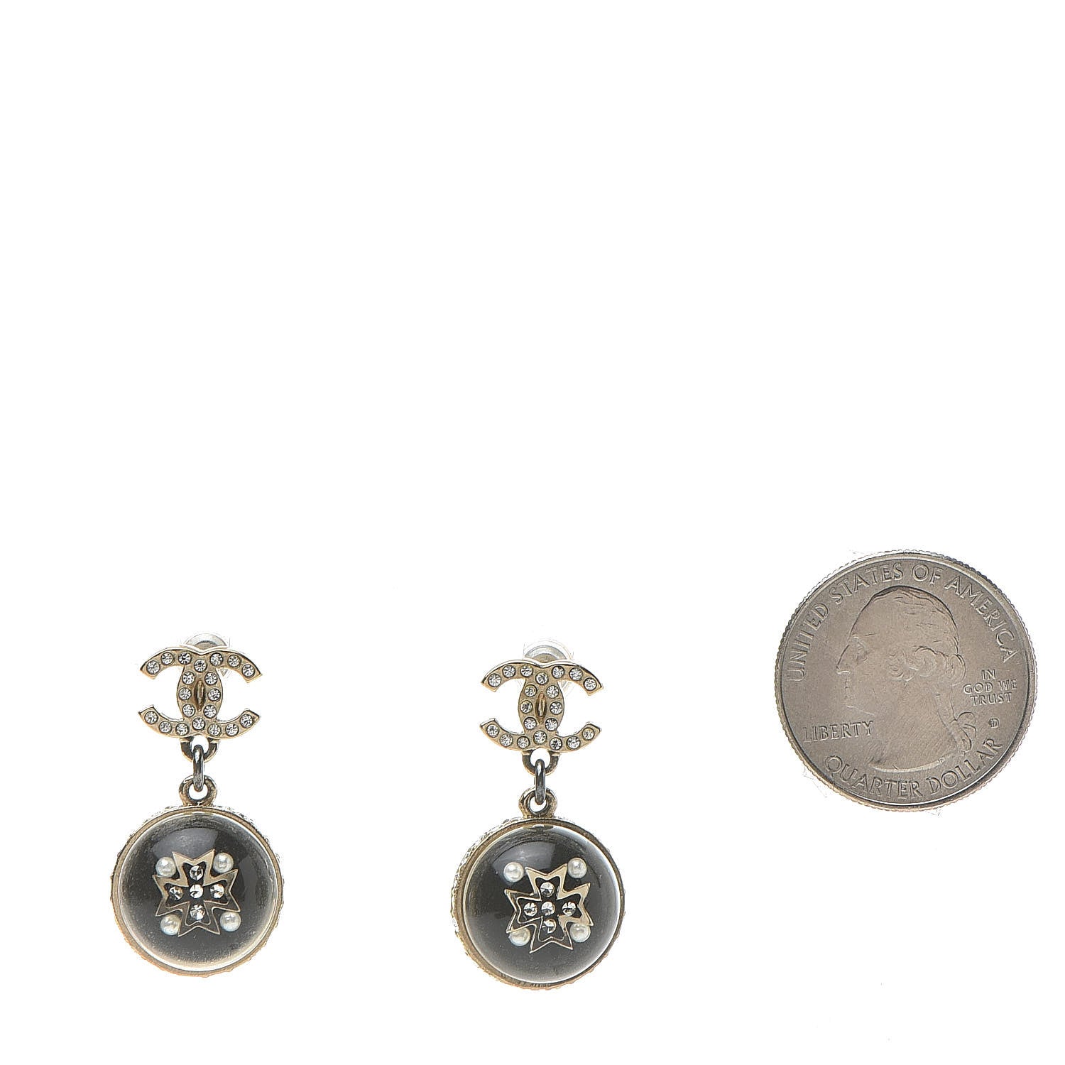 Chanel Resin Crystal CC Drop Earrings Gold Black 2 of 4