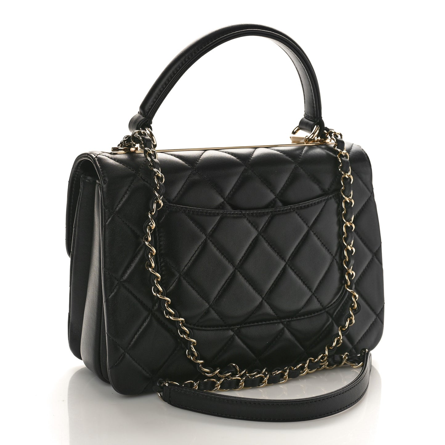 Lambskin Quilted Small Trendy CC Dual Handle Flap Bag Black