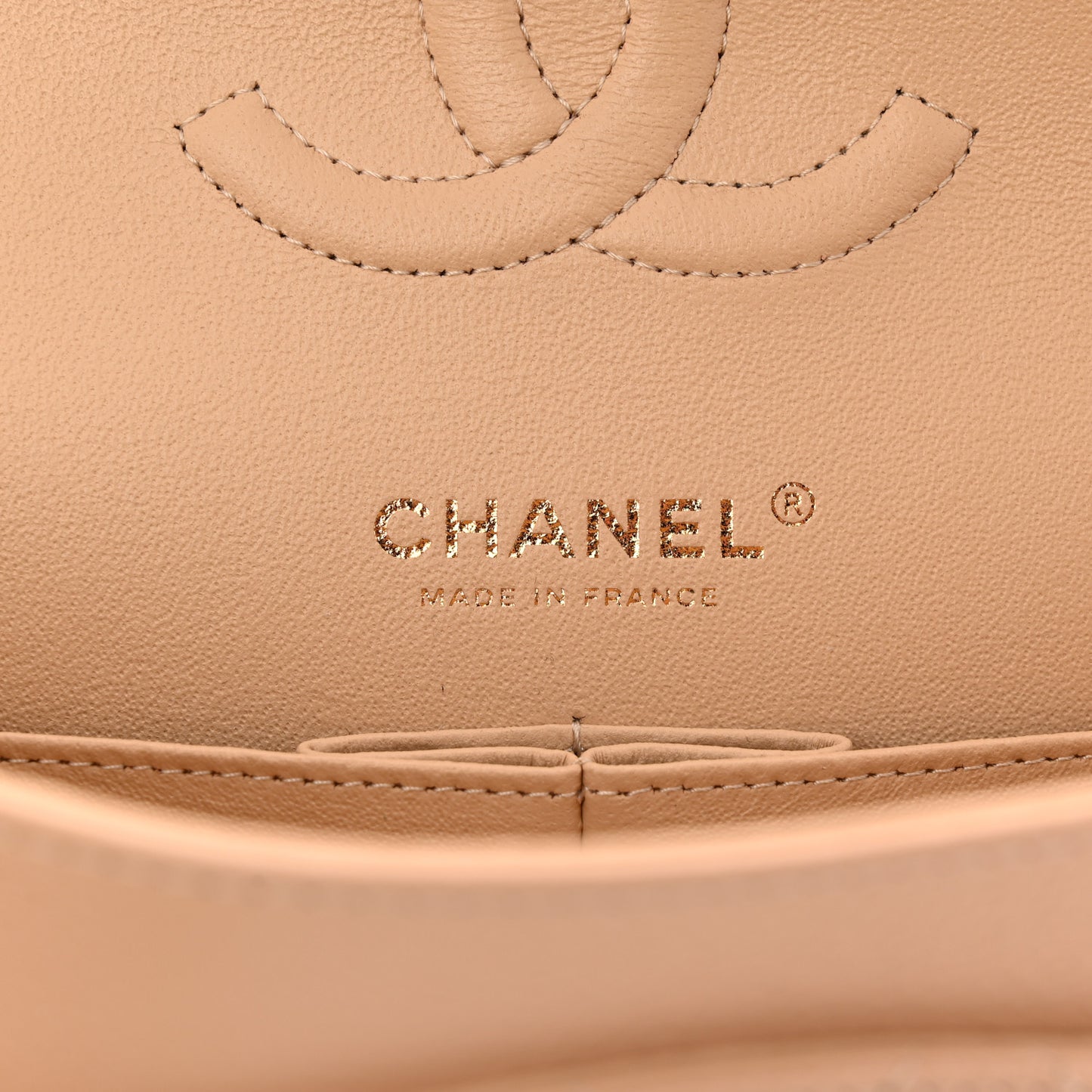 Caviar Quilted Medium Double Flap Beige