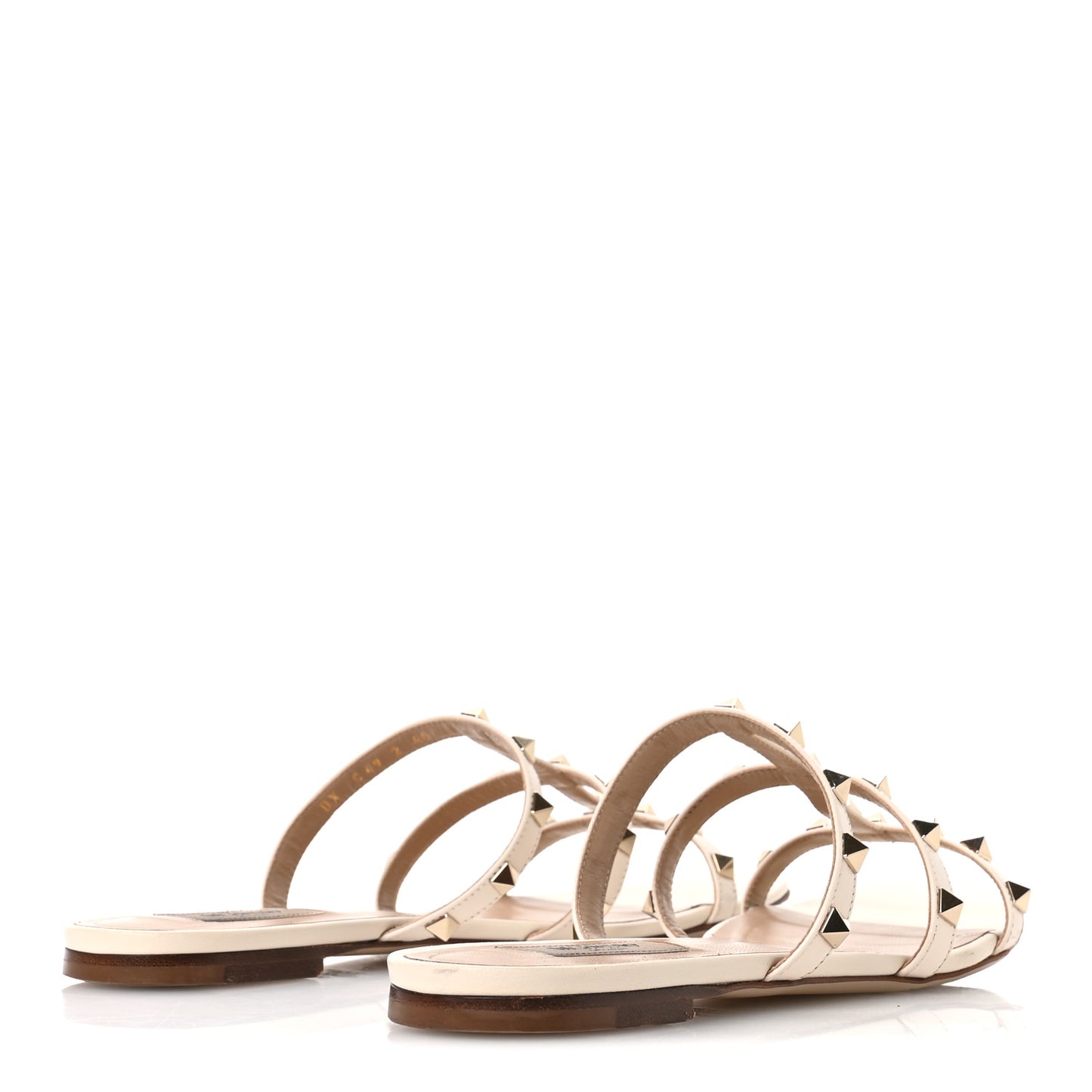 Nappa Rockstud Caged Flat Slide Sandals 40 Light Ivory