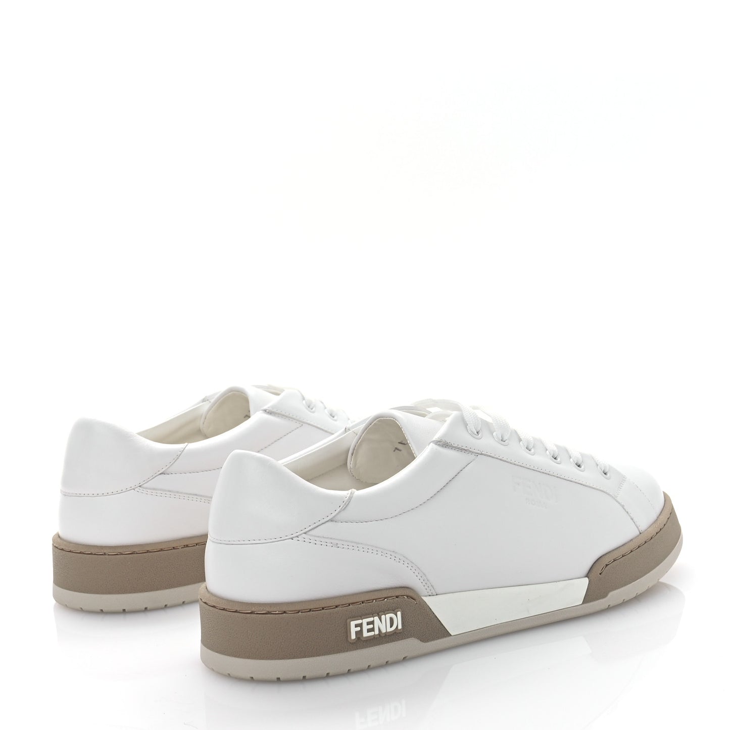 Calfskin Mens Fendi Match Low Top Sneakers 10.5 White Beige