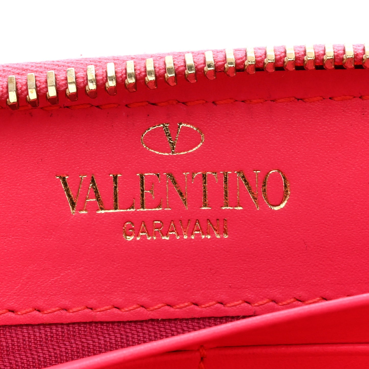 Calfskin Rockstud Zip Around Wallet  Fuxia Fluo