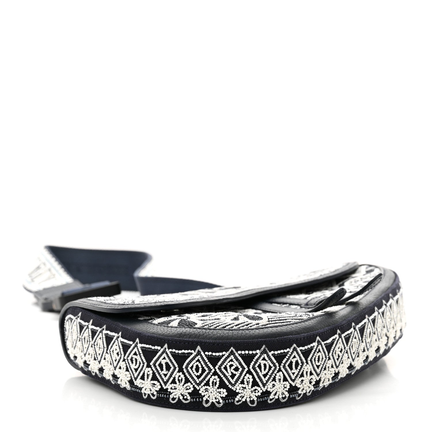 Christian Dior X SHAWN STUSSY Grained Calfskin Beaded Flower Saddle Bag Blue White 4 of 10