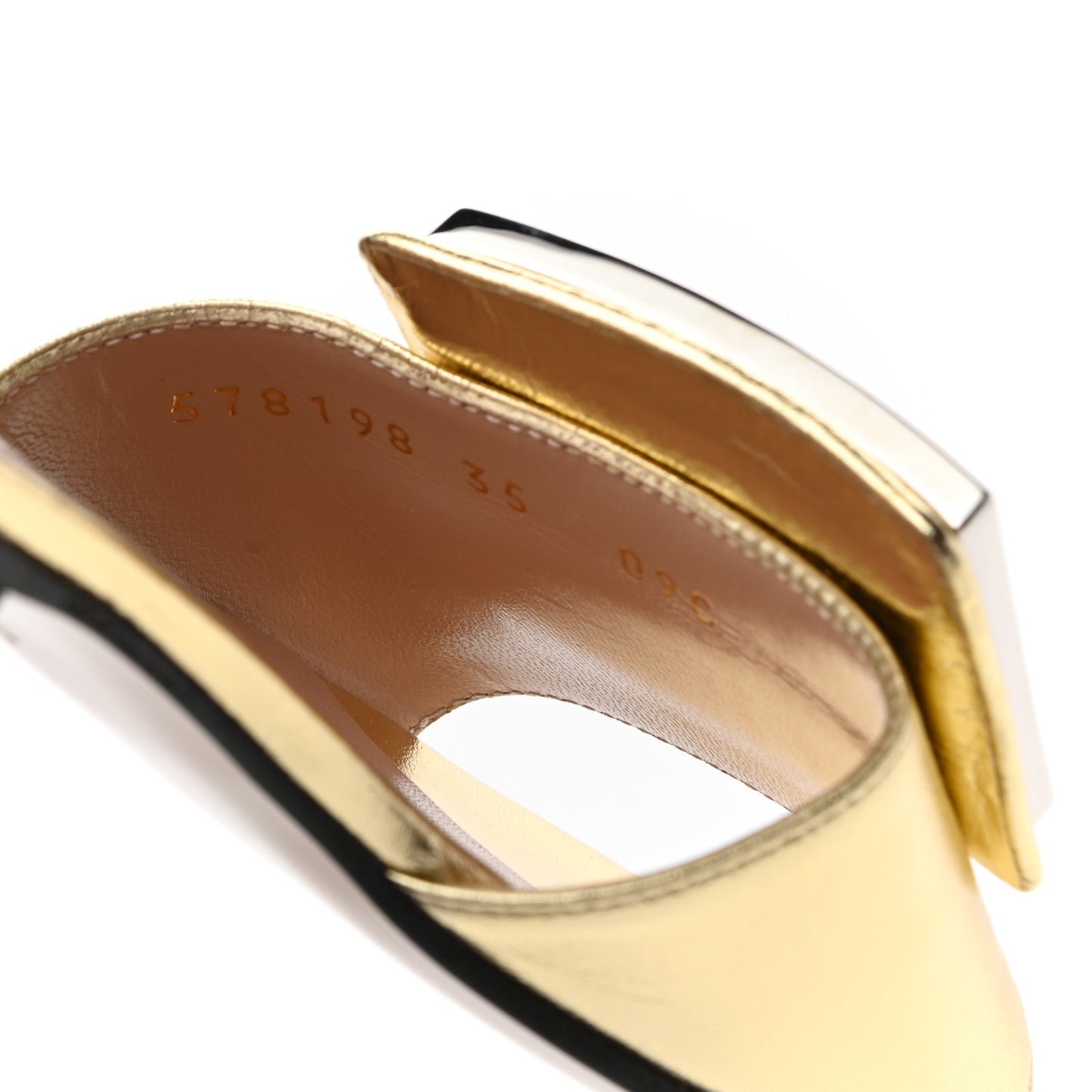 Metallic Nappa Crystal Square G Madelyn Slide Sandals 35 Gold