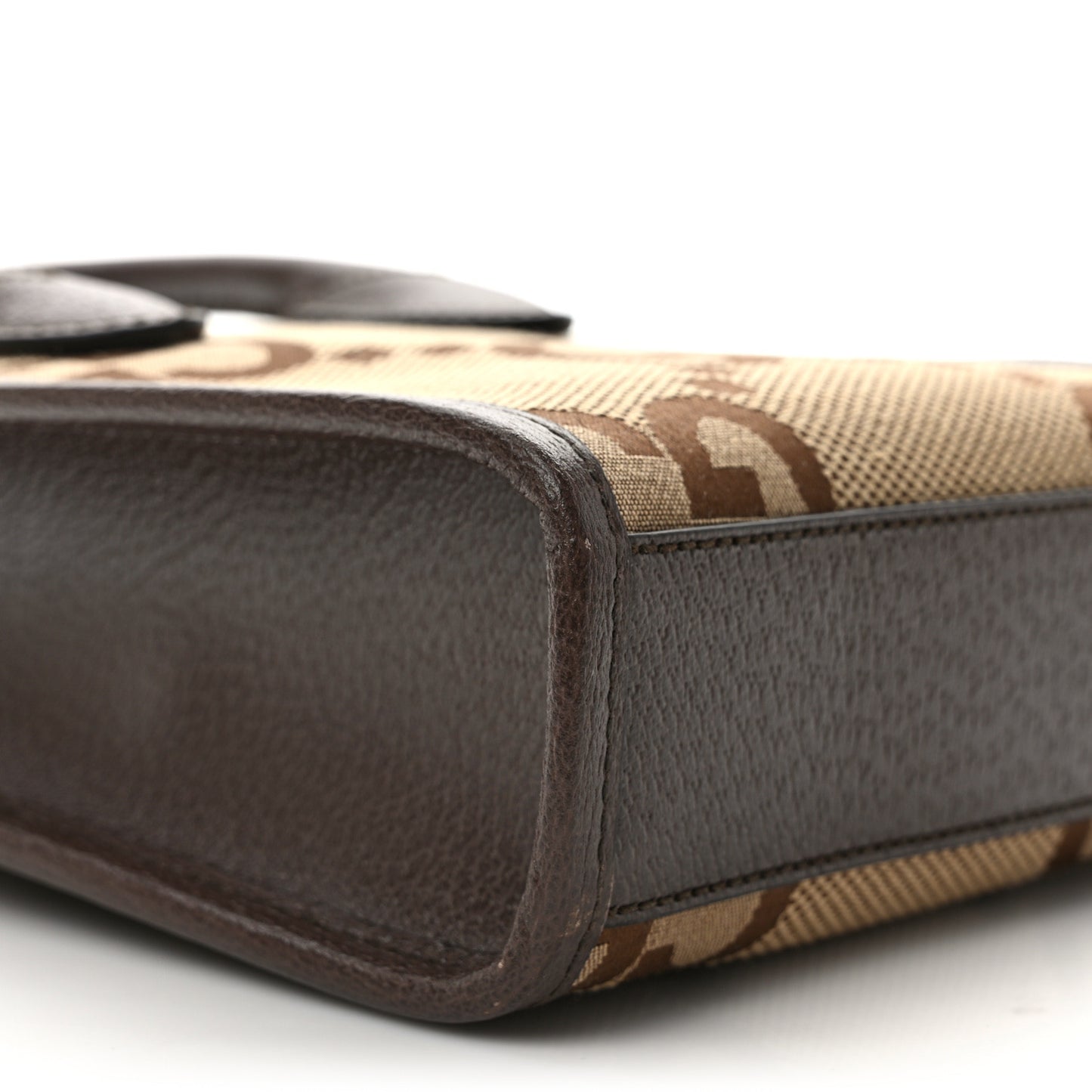 Monogram Jumbo GG Textured Dollar Calfskin Web Mini Vertical Tote Camel Ebony New Acero