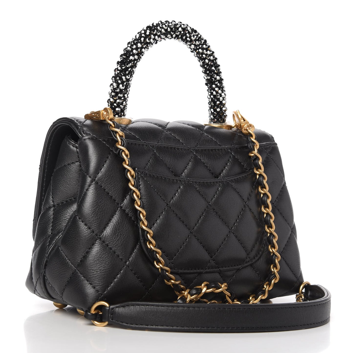 Calfskin Strass Quilted Extra Mini Coco Handle Flap Dark Silver