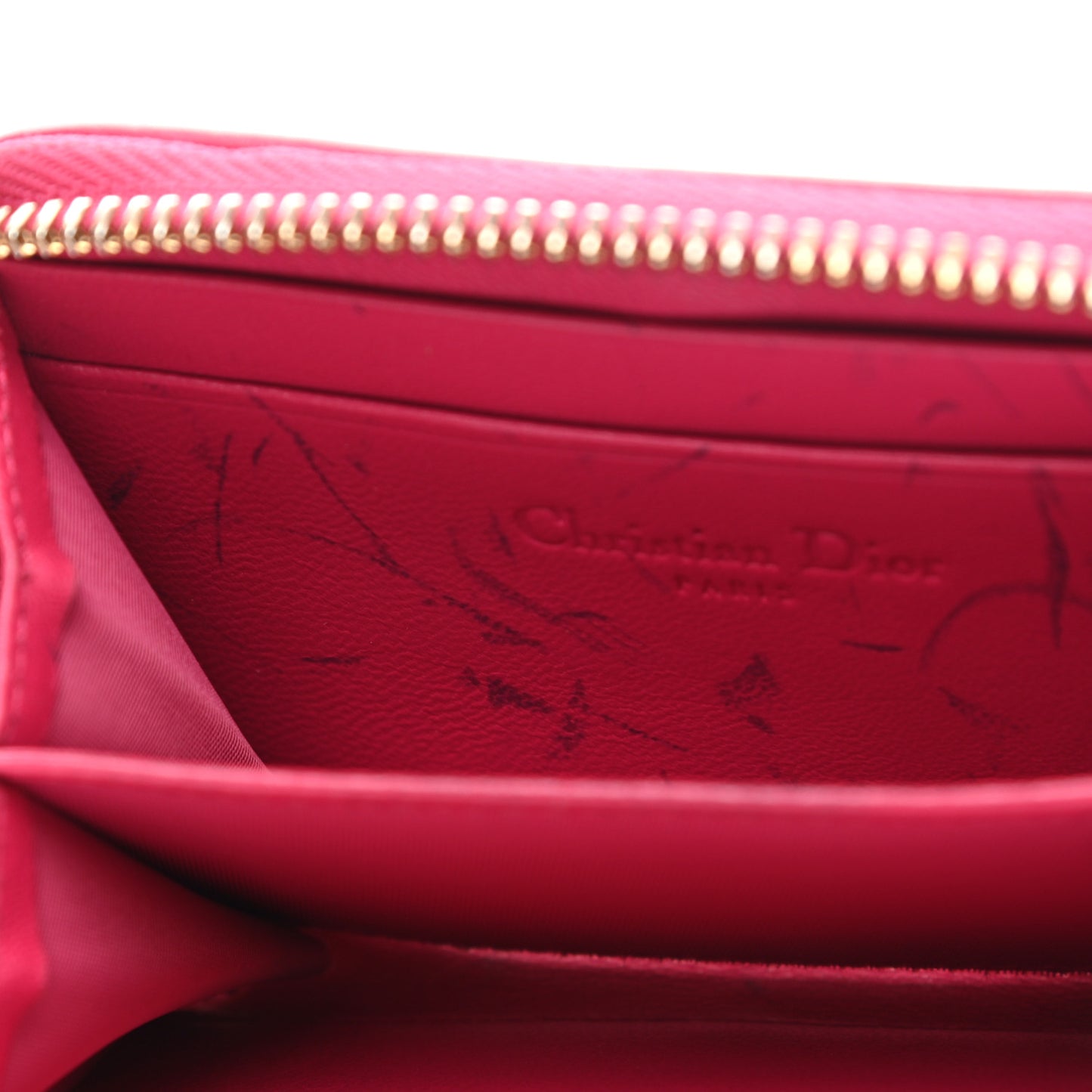Lambskin Cannage Mini Lady Dior Zip Portemonnaie Fuchsia