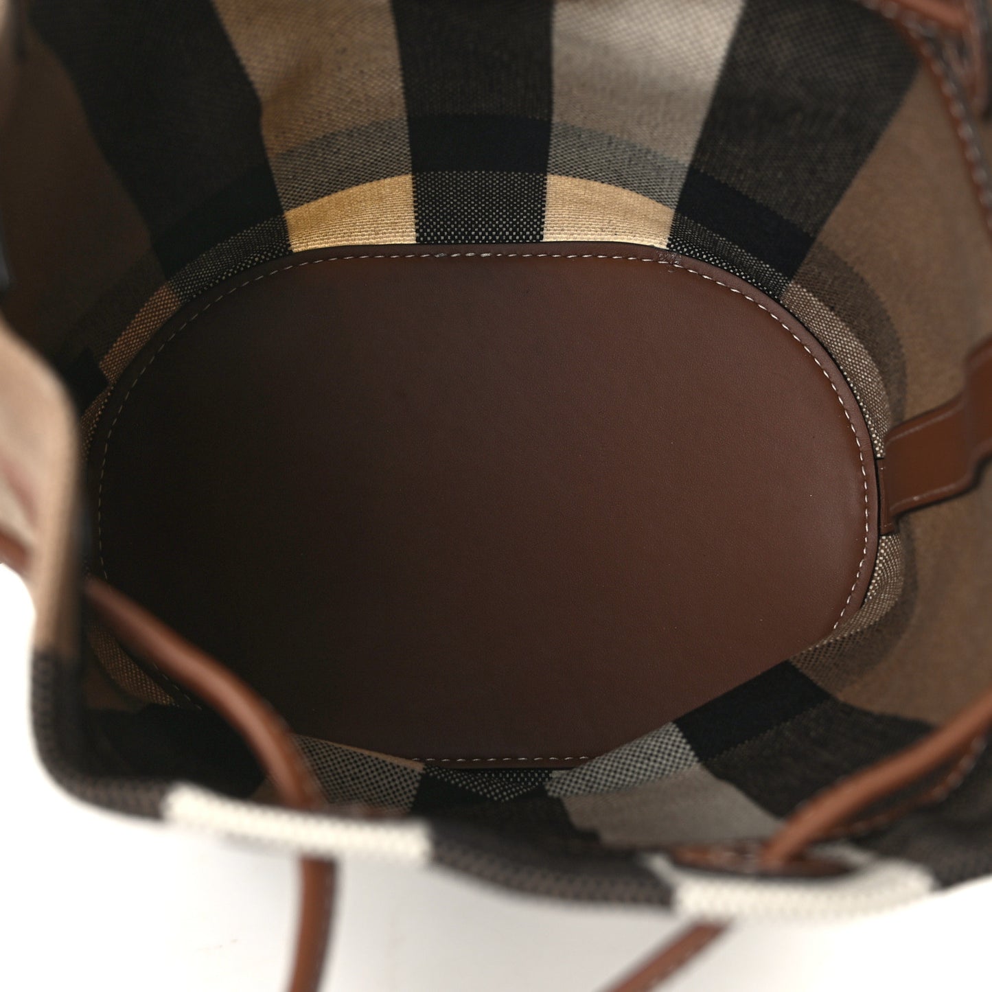 Giant Check Canvas Small Bucket Bag Taupe Brown