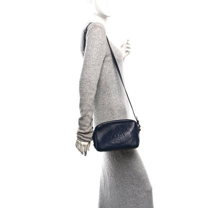 Prada Glace Calfskin Embossed Logo Camera Bag Navy Blue 2 of 12