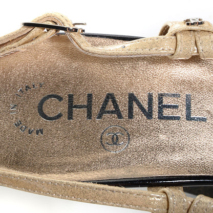 Chanel Patent Glitter Cap Toe Slingback Pumps 41 Black Beige 7 of 7