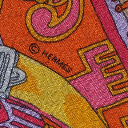 Hermes Cashmere Silk Cavaliers du Caucase Shawl 140 Gris Claire Fuchsia Vert 6 of 6