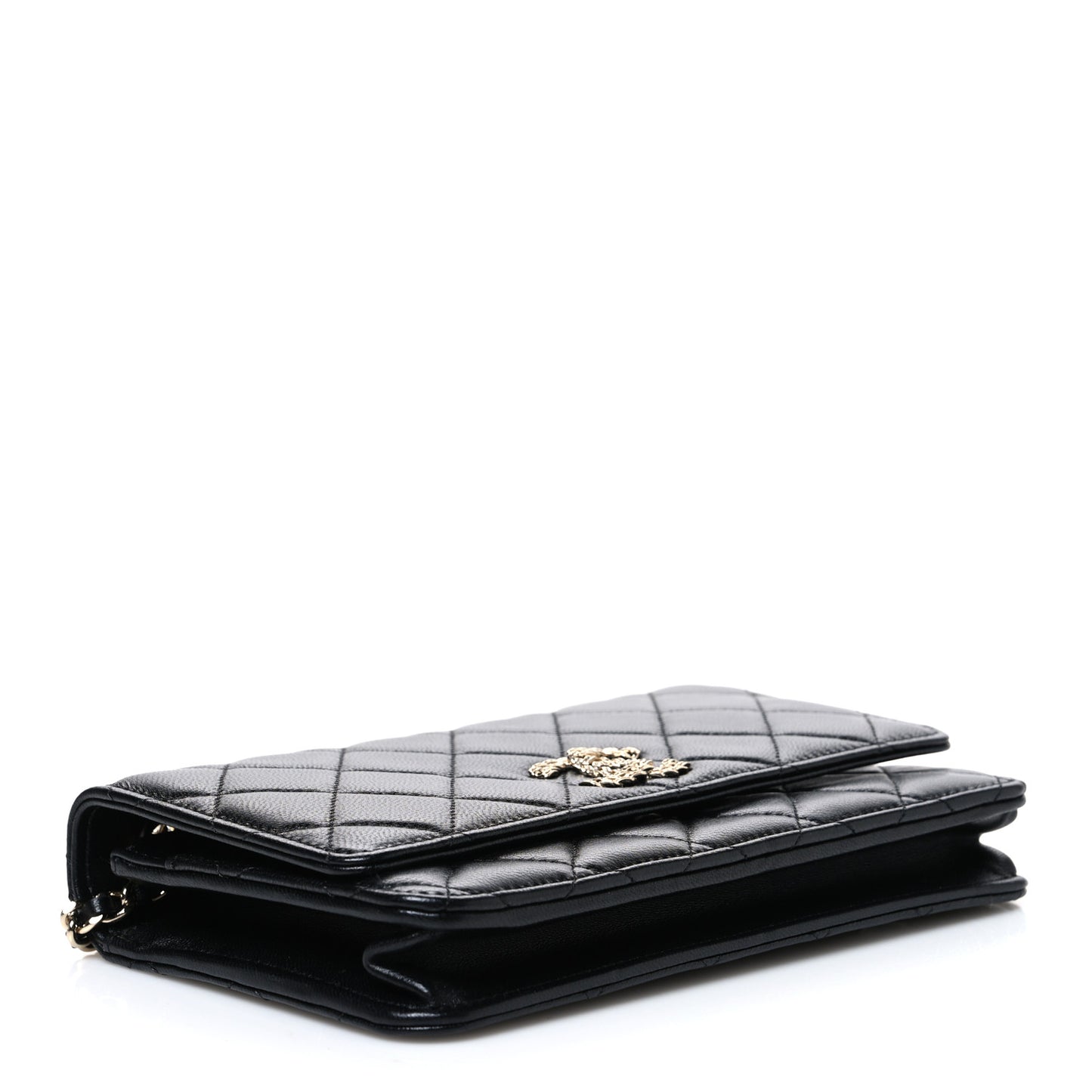 Lambskin Quilted Crystal CC Wallet On Chain WOC Black