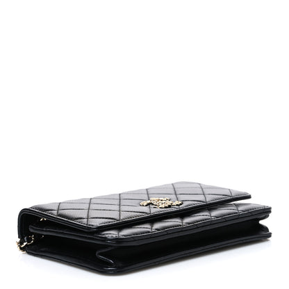 Chanel Lambskin Quilted Crystal CC Wallet On Chain WOC Black 4 of 11