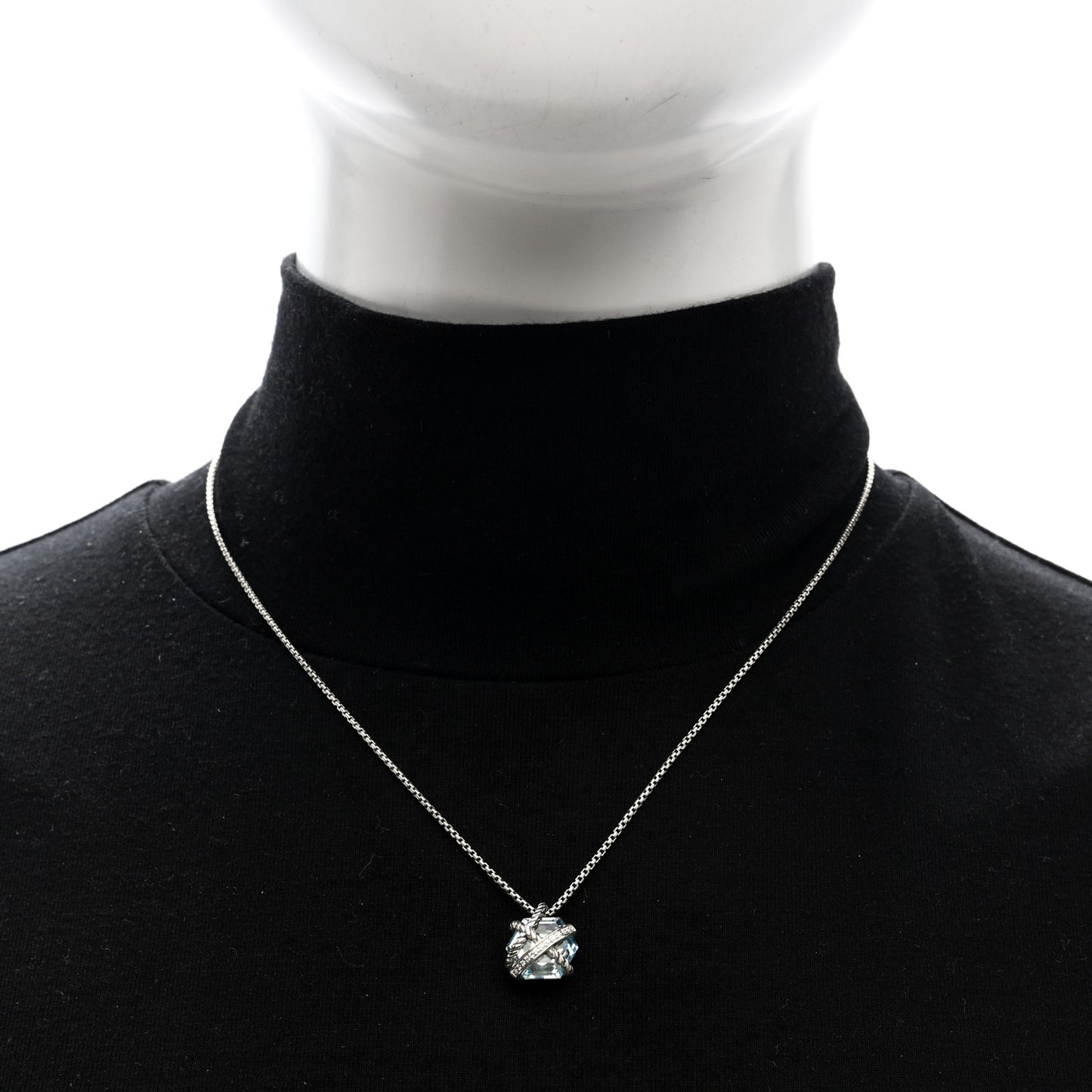 Sterling Silver Diamond Blue Topaz 10mm Petite Cable Wrap Pendant Necklace