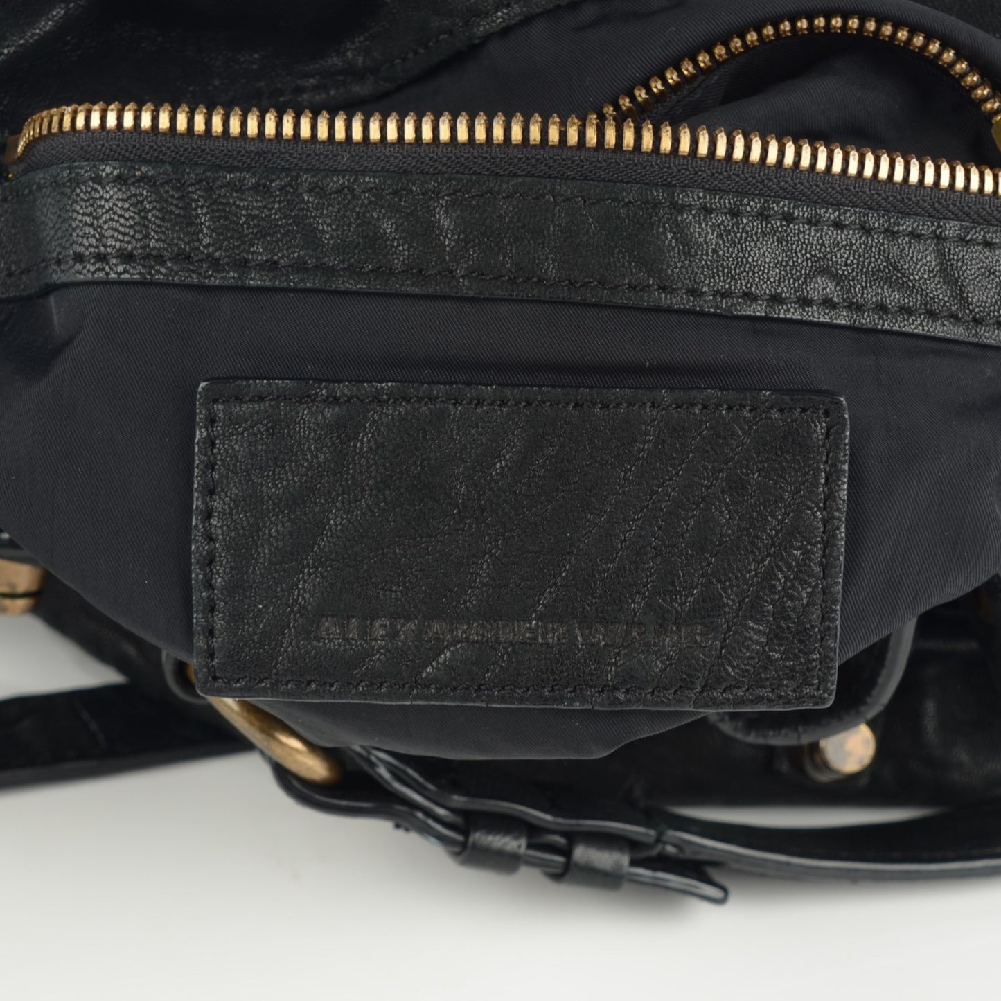 Pebbled Lambskin Diego Bucket Bag Black Antique Brass Hardware
