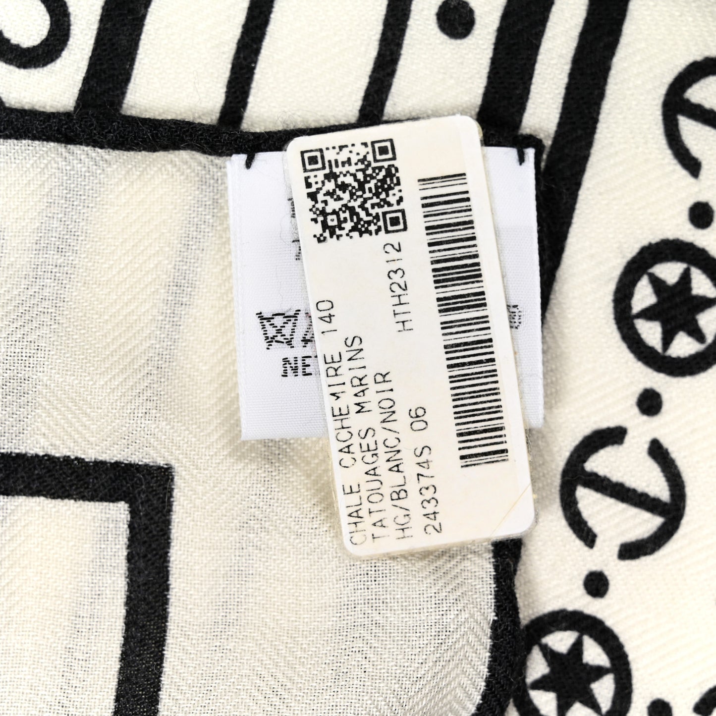 Cashmere Silk Tatouages Marins Bandana Shawl 140 White Black
