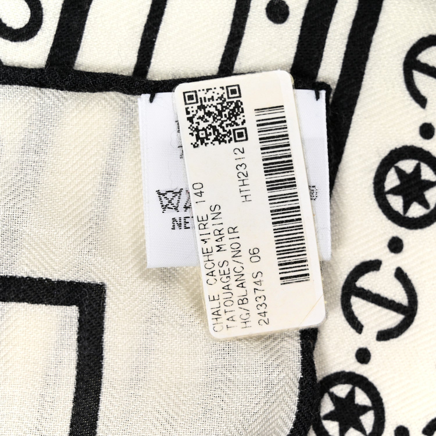 Hermes Cashmere Silk Tatouages Marins Bandana Shawl 140 White Black 4 of 5