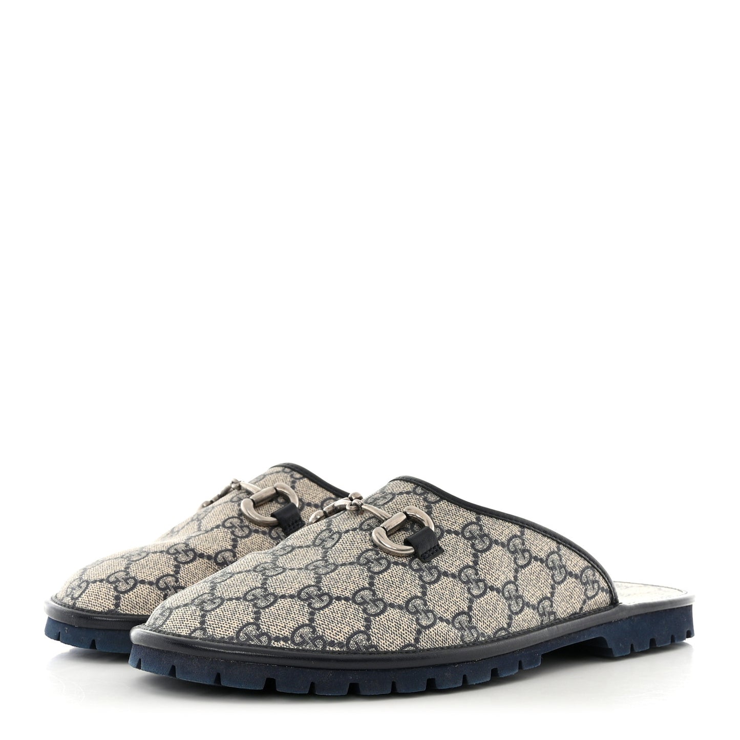 GG Supreme Monogram Miro Soft Calfskin Men's Horsebit Slippers 9 Beige Blue