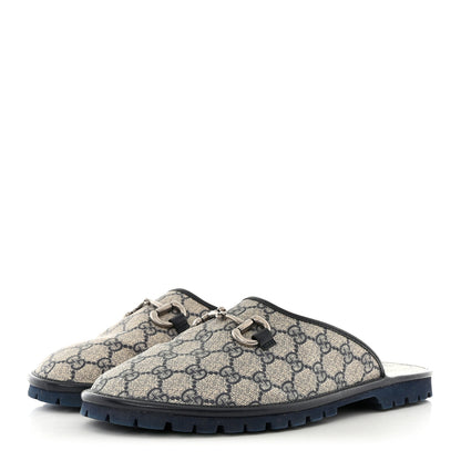 Gucci GG Supreme Monogram Miro Soft Calfskin Men's Horsebit Slippers 9 Beige Blue 3 of 9
