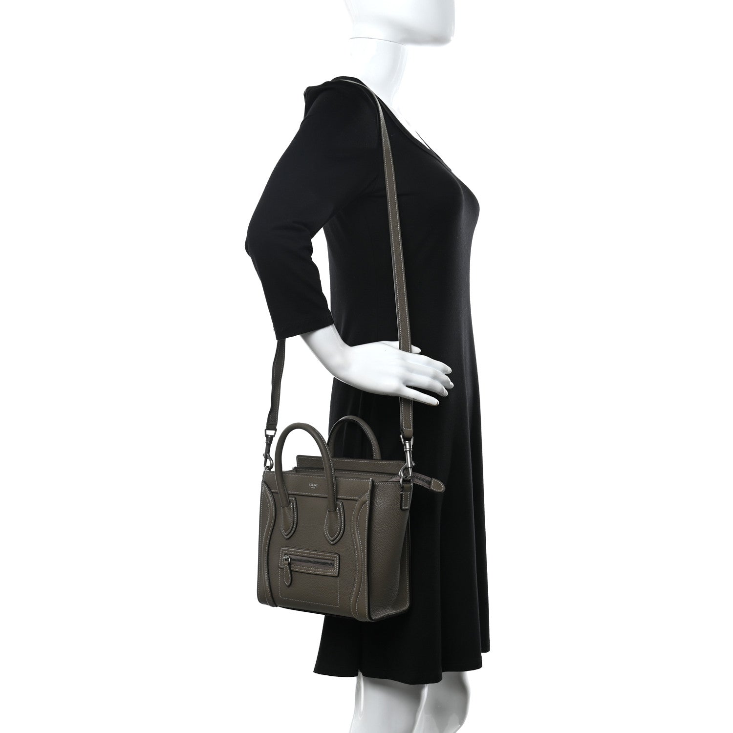 Celine Drummed Calfskin Nano Luggage Souris 2 of 10