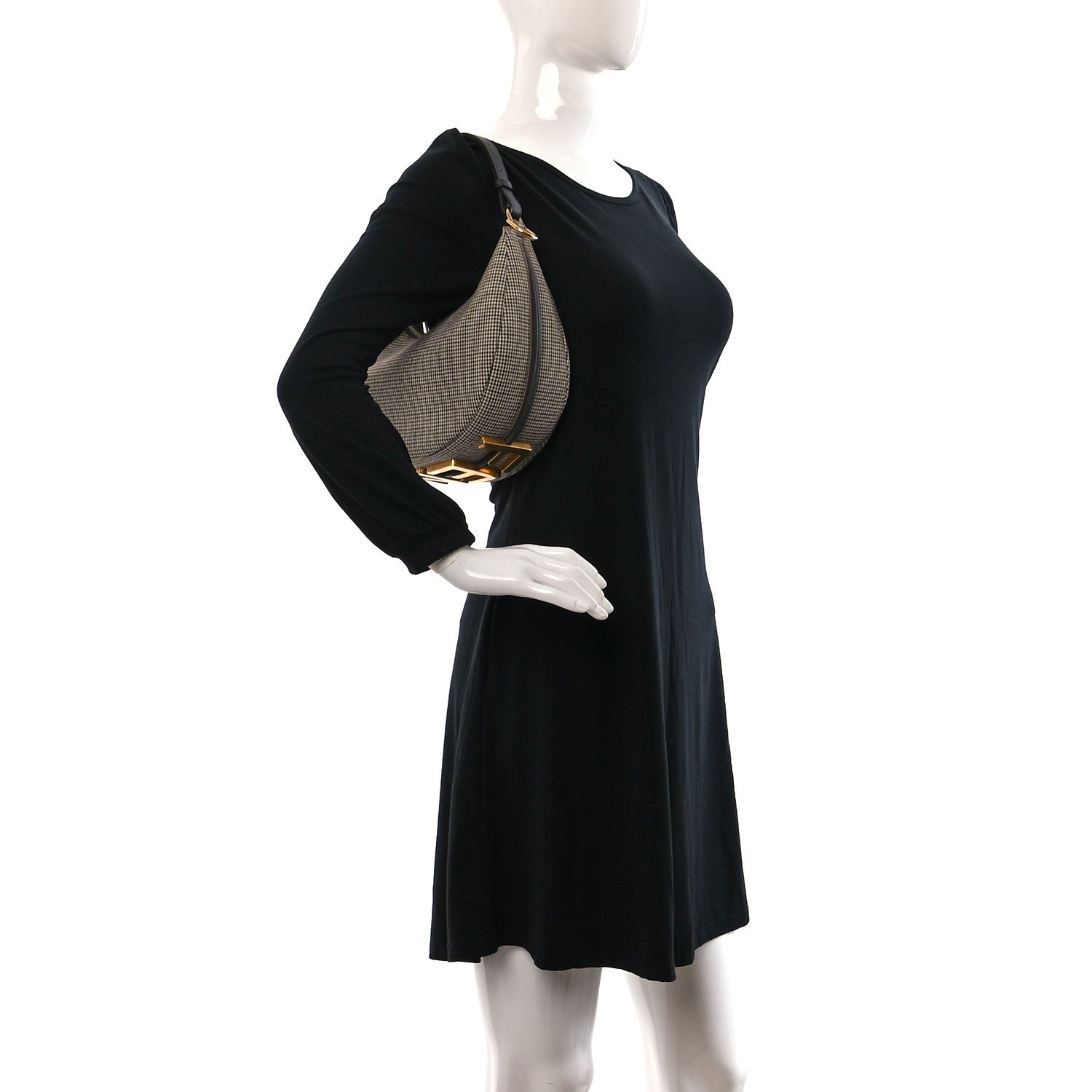 Fendi Wool Vitello Grace Small Houndstooth Small Fendigraphy Hobo Bag Beige Ebano 2 of 8