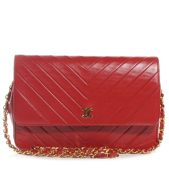Lambskin Chevron Flap Red