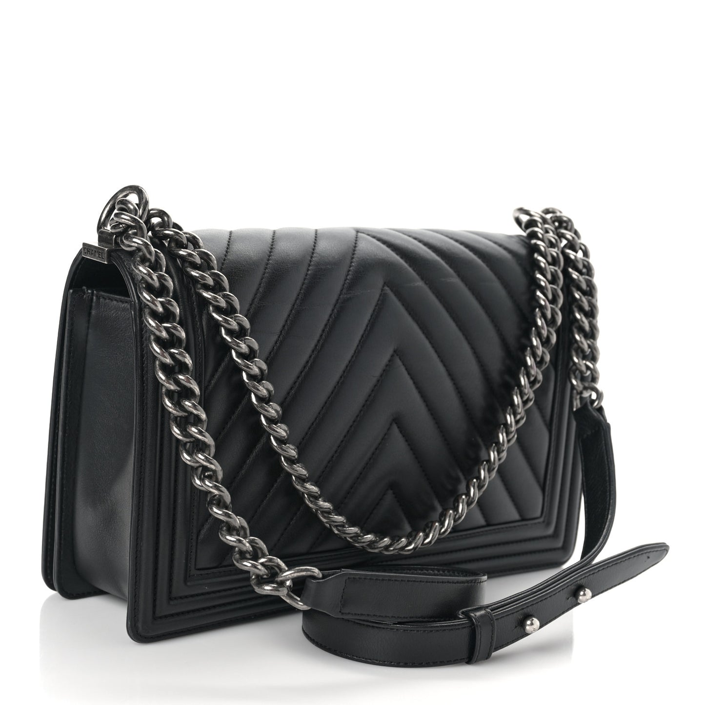 Lambskin Chevron Quilted New Medium Boy Flap Black