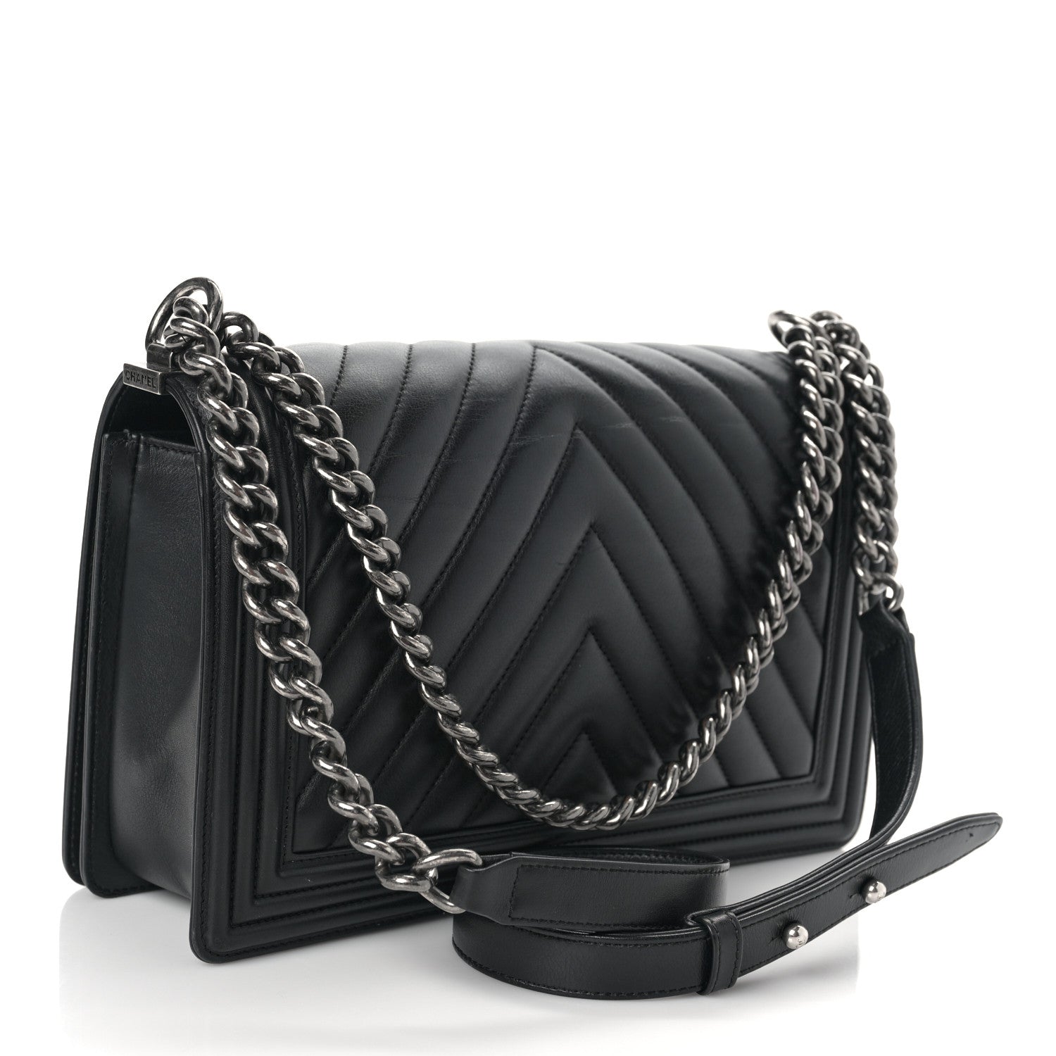 Chanel Lambskin Chevron Quilted New Medium Boy Flap Black 2 of 10