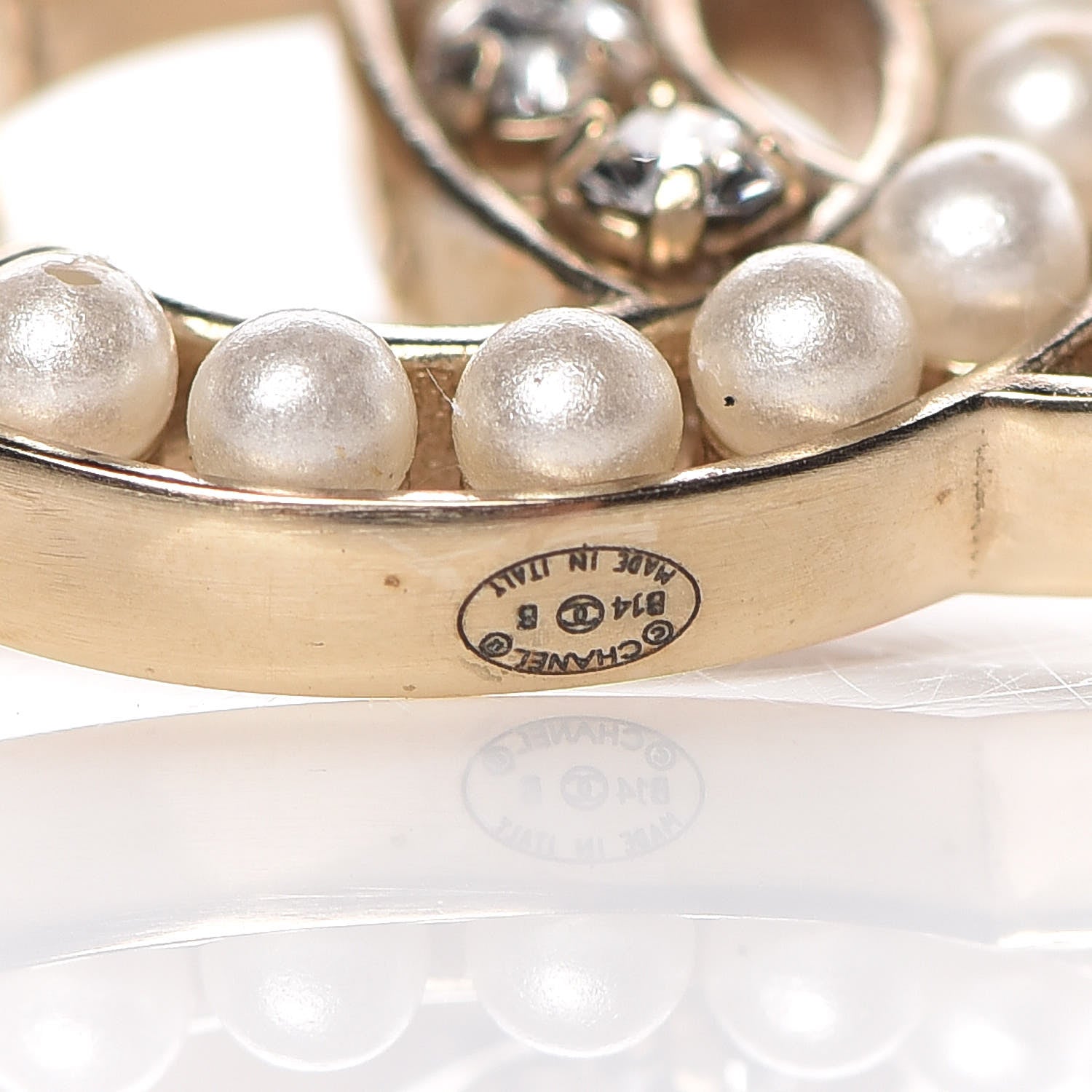 Chanel Pearl Crystal CC Brooch Gold 5 of 6