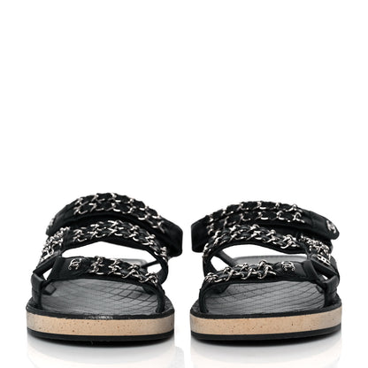 Chanel Lambskin Chain Sandals 40 Black 2 of 9