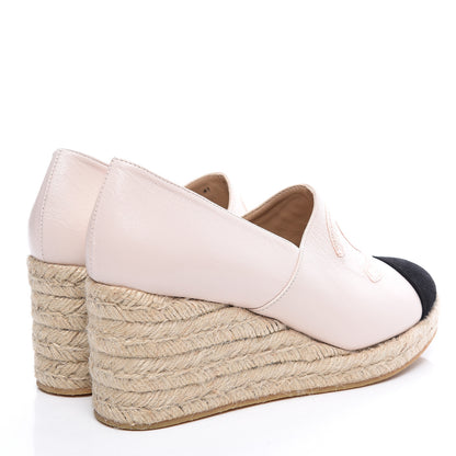 Chanel Lambskin Suede CC Espadrille Wedges 41 Beige Black 4 of 10