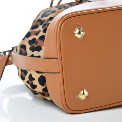 MCM Calf Hair Calfskin Small Drawstring Bucket Bag Leopard 8 of 9