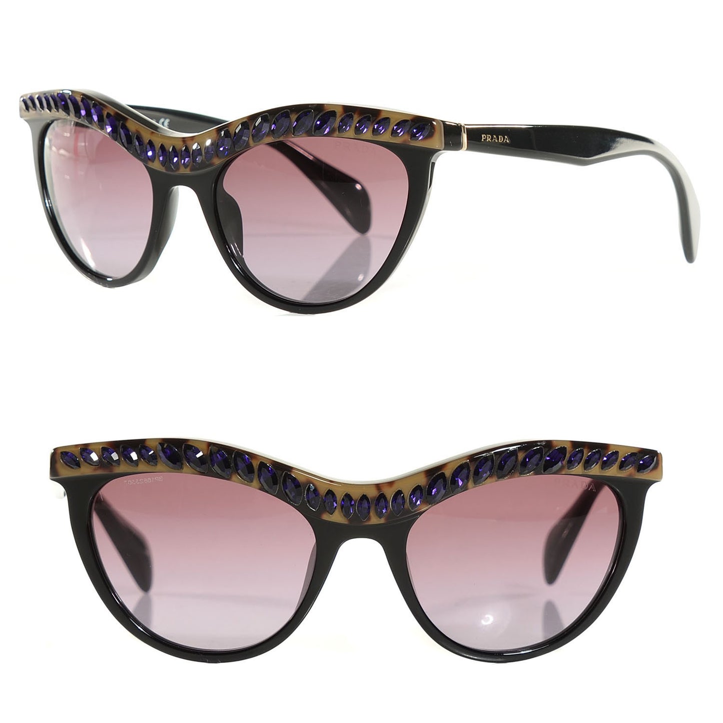 Crystal Cat Eye Sunglasses SPR 04P Black Havana