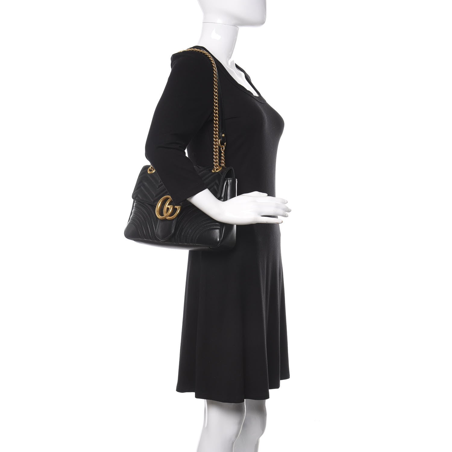 Gucci Calfskin Matelasse Medium GG Marmont Shoulder Bag Black 2 of 9