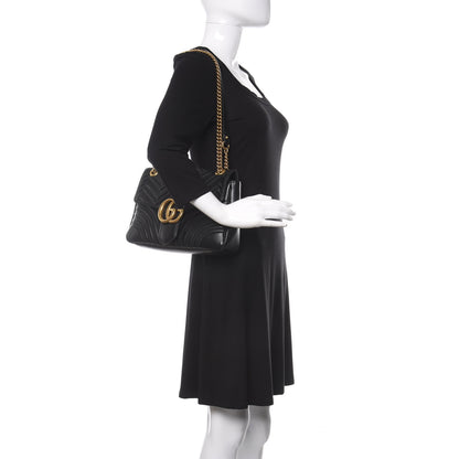 Gucci Calfskin Matelasse Medium GG Marmont Shoulder Bag Black 2 of 9