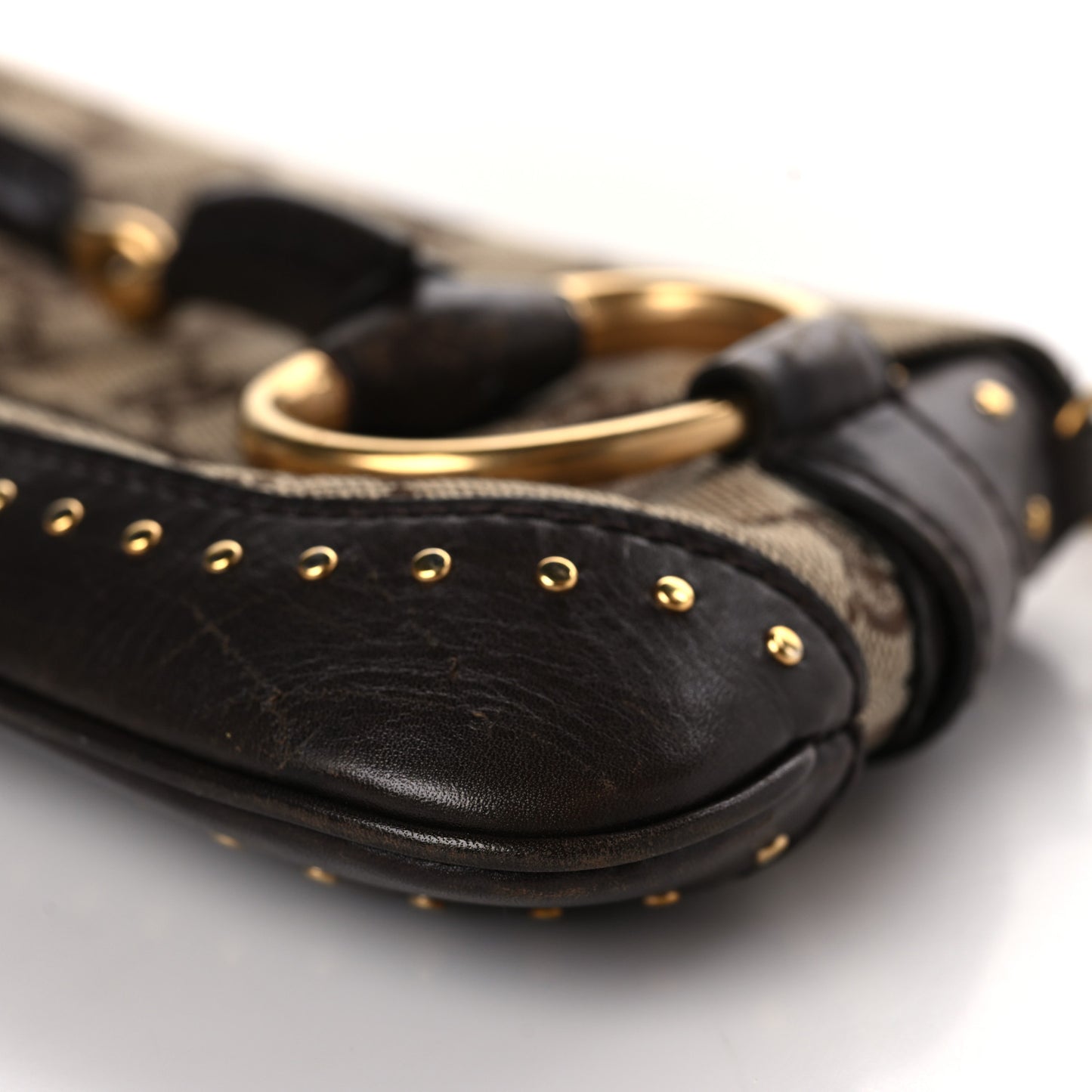 Monogram Studded Small Horsebit Clutch Dark Brown