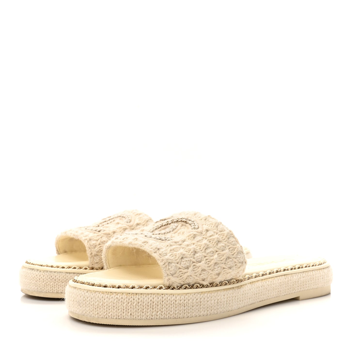 Wool Alpaca Chain CC Slide Sandals  39 Ivory