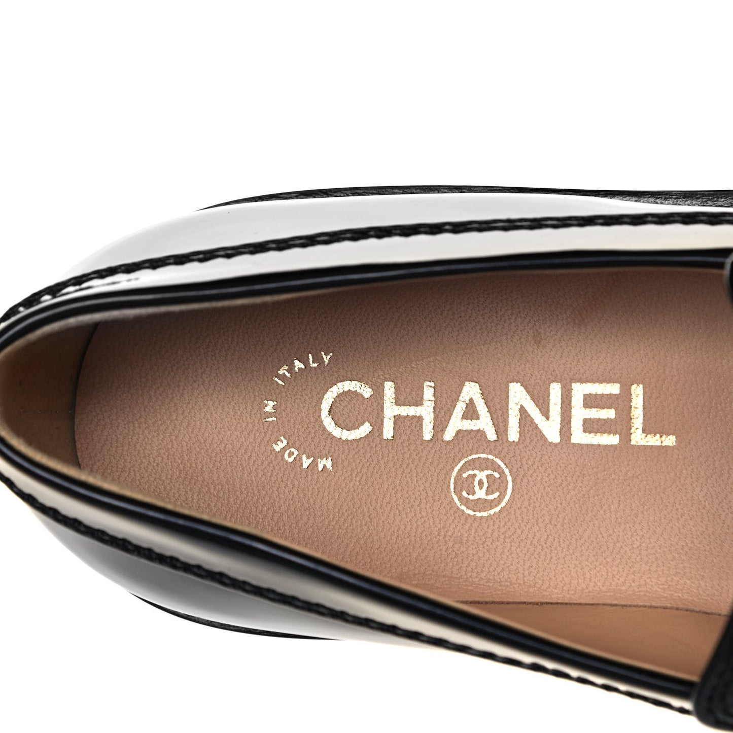Shiny Calfskin Logo Loafers 38 Black