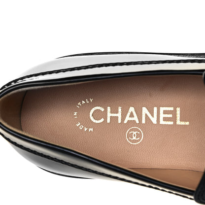Chanel Shiny Calfskin Logo Loafers 38 Black 7 of 7
