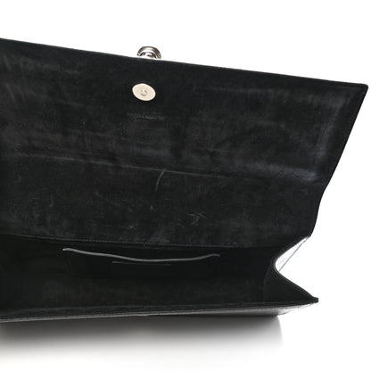 Saint Laurent Calfskin Crocodile Embossed Classic Monogram Tassel Clutch Black 5 of 8