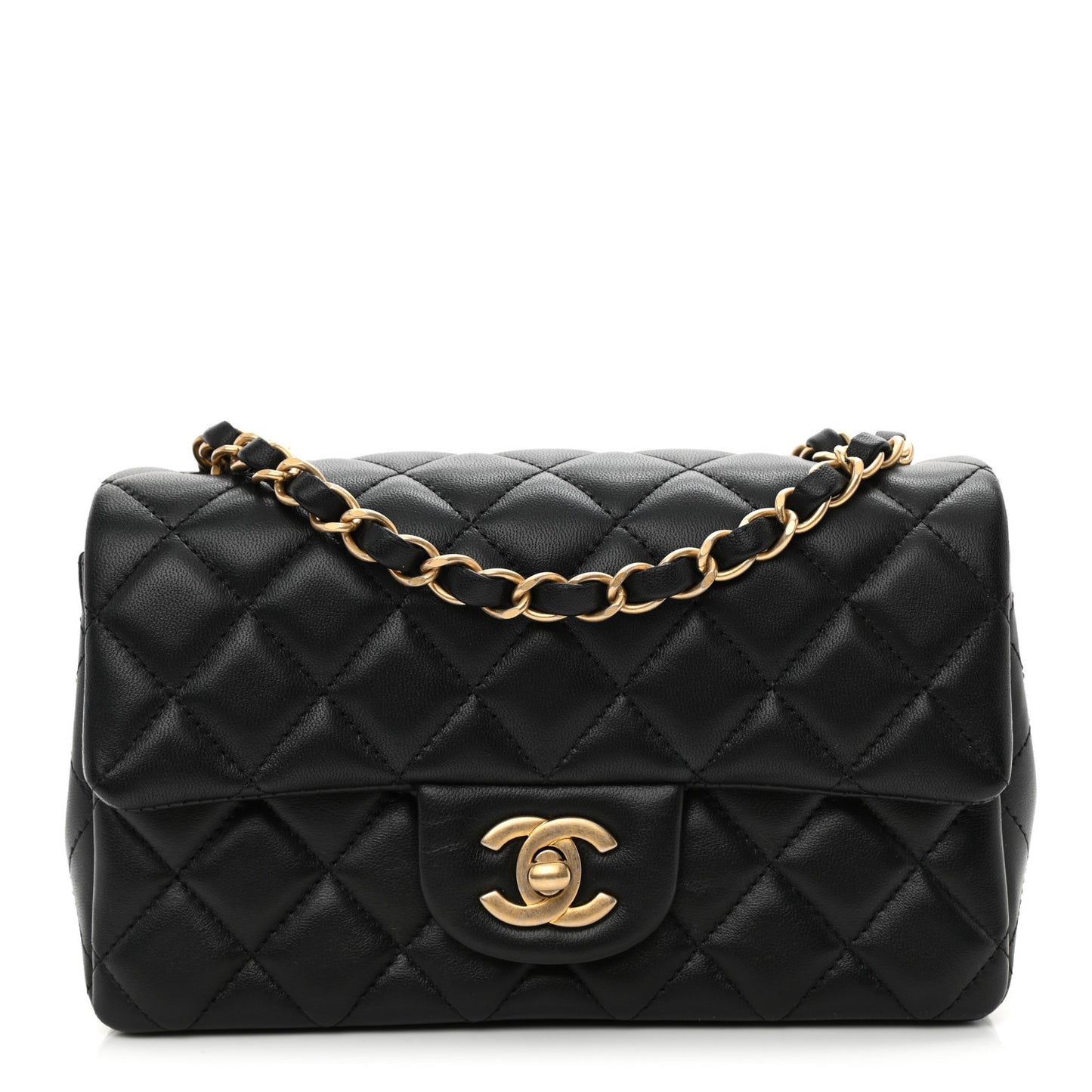 Lambskin Quilted Mini Rectangular Flap Black